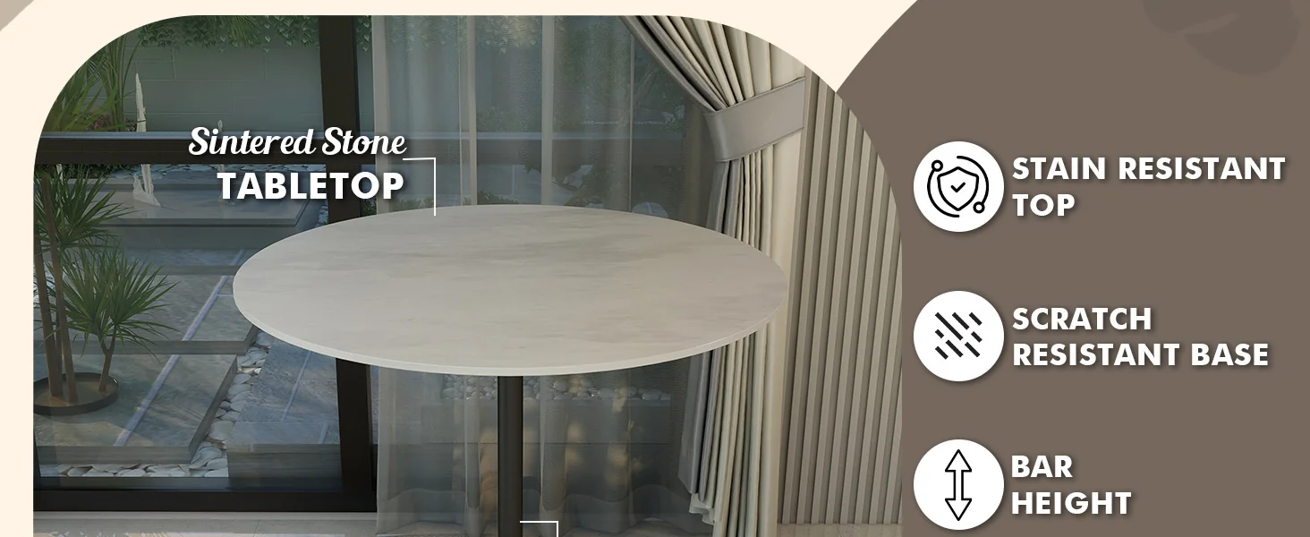 Verve Collection Modern Bar Height Table Black Base with 36" Round Marble White Sintered Stone Top