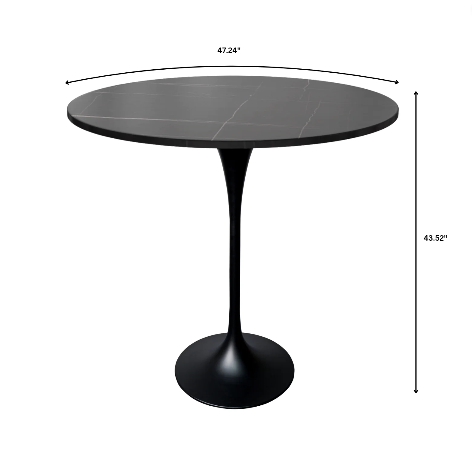 Verve Collection Modern Bar Height Table Black Base with 48" Round Black Marbelized Sintered Stone Top