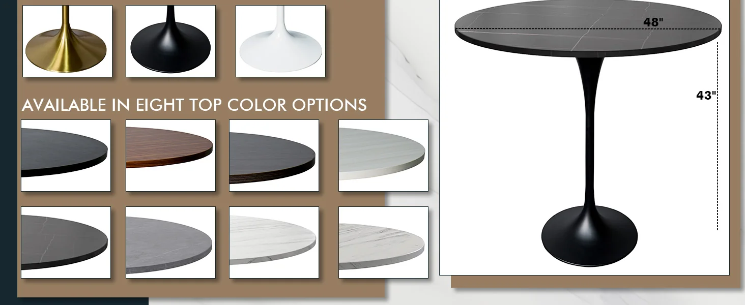 Verve Collection Modern Bar Height Table Black Base with 48" Round Black Marbelized Sintered Stone Top