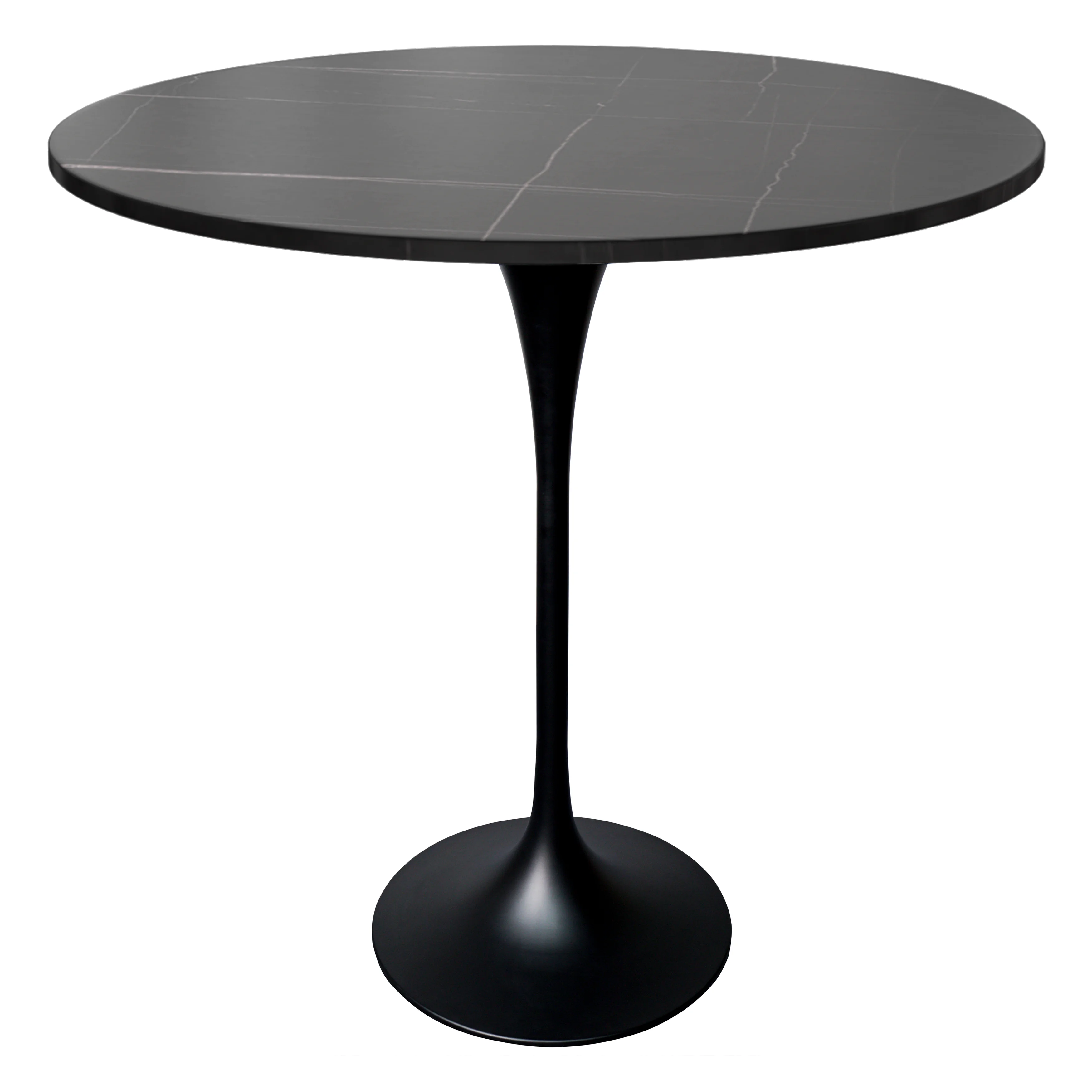 Verve Collection Modern Bar Height Table Black Base with 48" Round Black Marbelized Sintered Stone Top