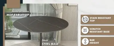 Verve Collection Modern Bar Height Table Black Base with 48" Round Black Marbelized Sintered Stone Top