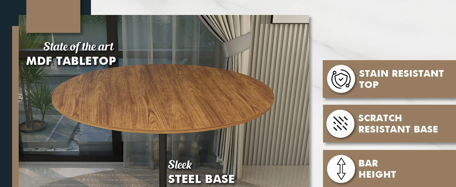 Verve Collection Modern Bar Height Table Black Base with 48" Round Cognac Brown MDF Top