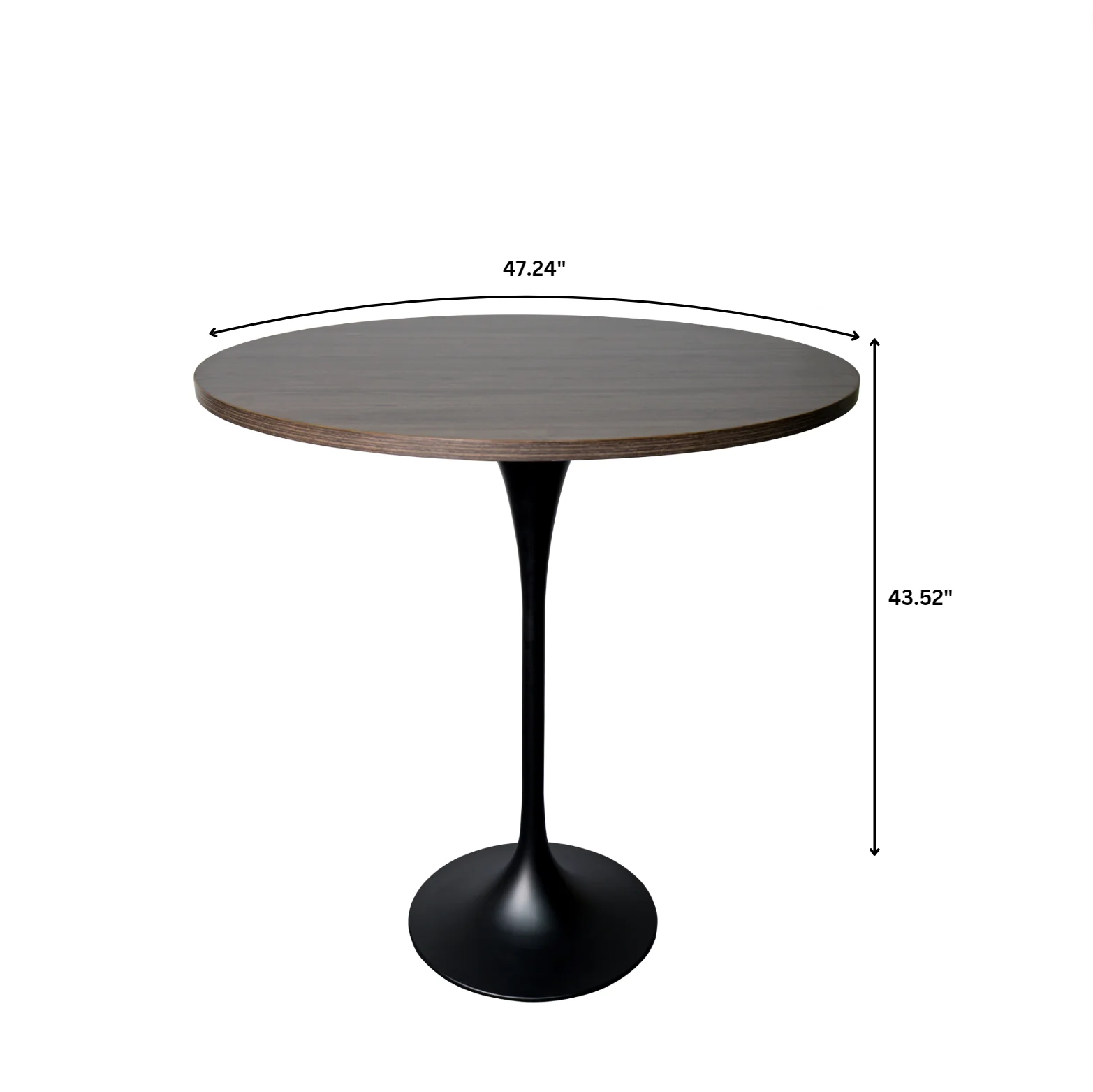 Verve Collection Modern Bar Height Table Black Base with 48" Round Dark Walnut MDF Top