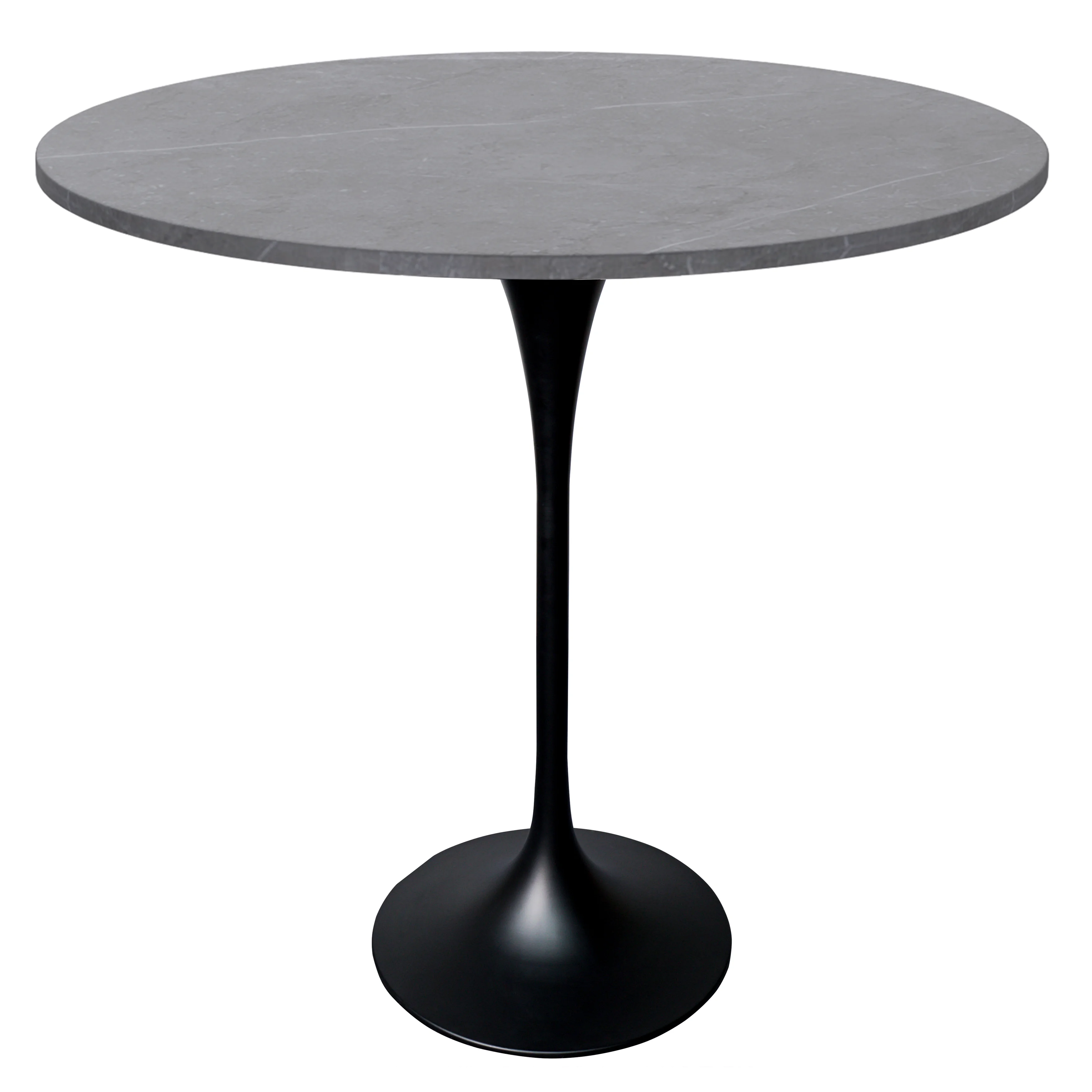 Verve Collection Modern Bar Height Table Black Base with 48" Round Marble Grey Sintered Stone Top