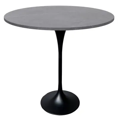 Verve Collection Modern Bar Height Table Black Base with 48" Round Marble Grey Sintered Stone Top