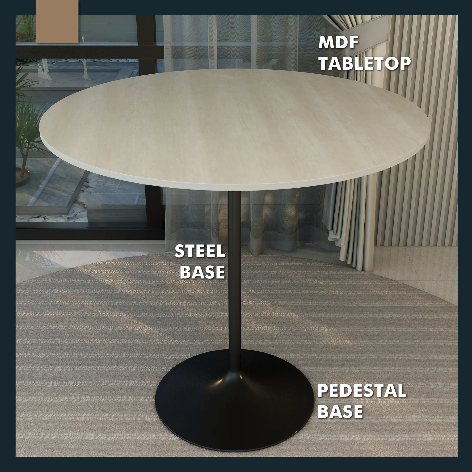 Verve Collection Modern Bar Height Table Black Base with 48" Round Light Natural Wood MDF Top