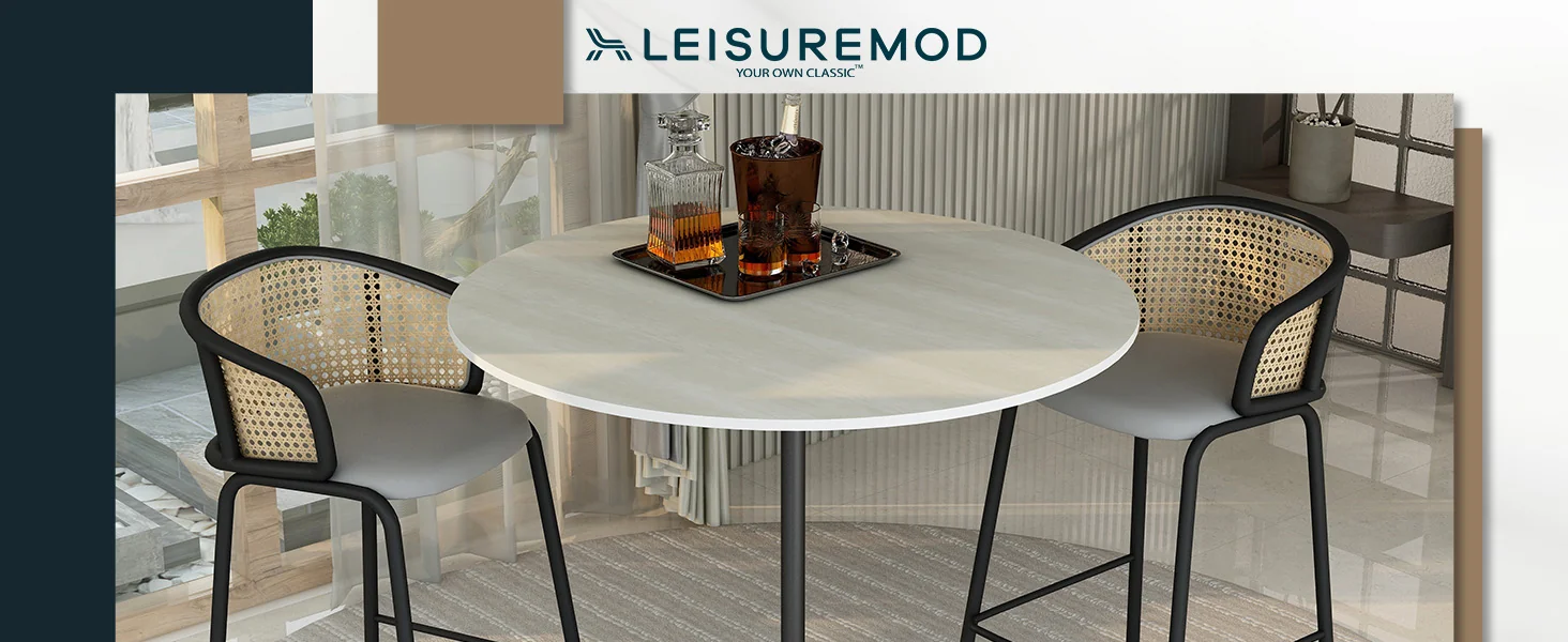 Verve Collection Modern Bar Height Table Black Base with 48" Round Light Natural Wood MDF Top