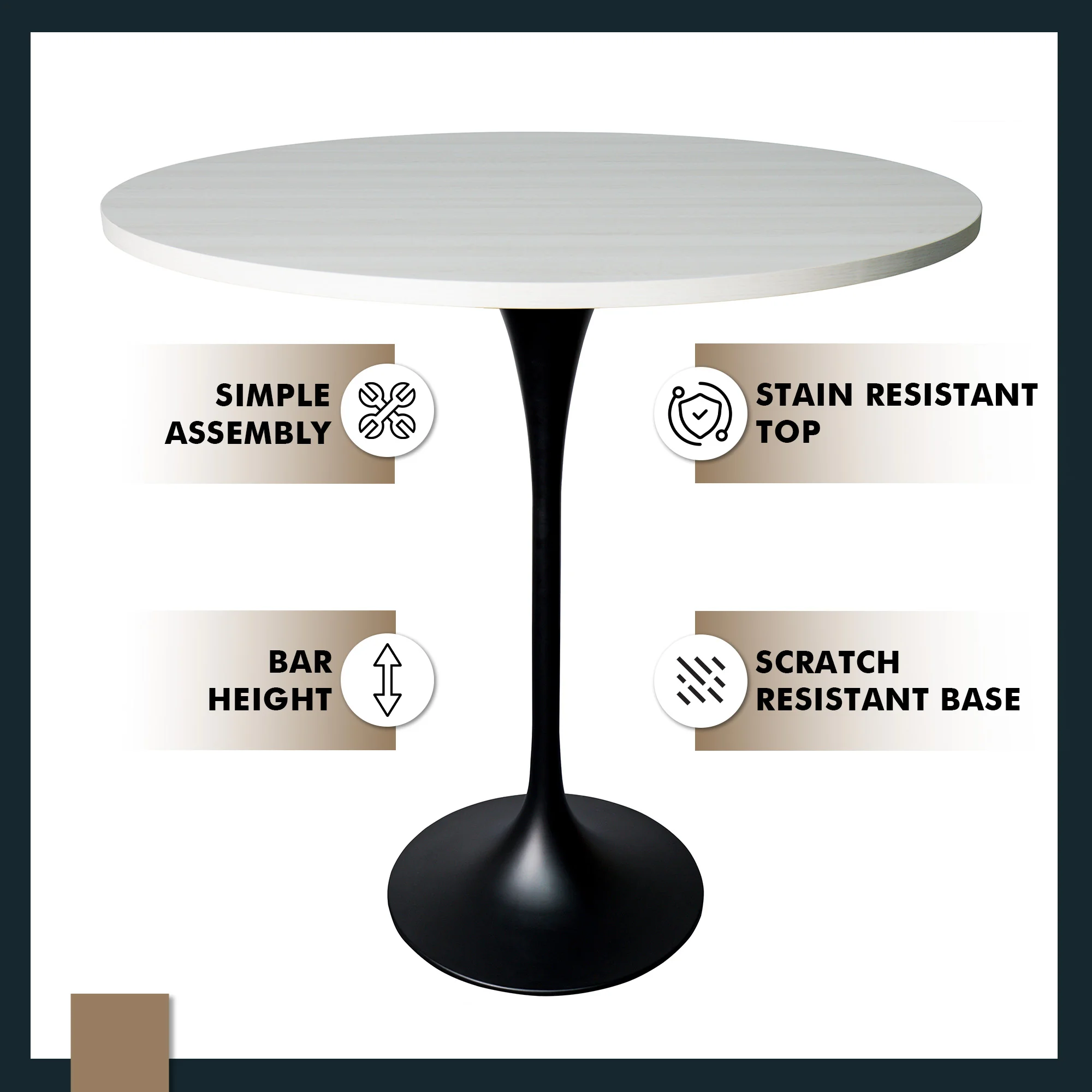 Verve Collection Modern Bar Height Table Black Base with 48" Round Light Natural Wood MDF Top