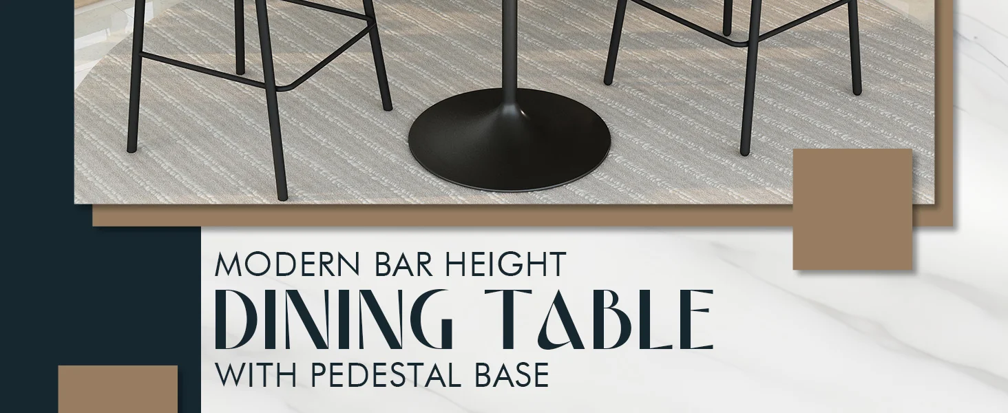 Verve Collection Modern Bar Height Table Black Base with 48" Round Light Natural Wood MDF Top