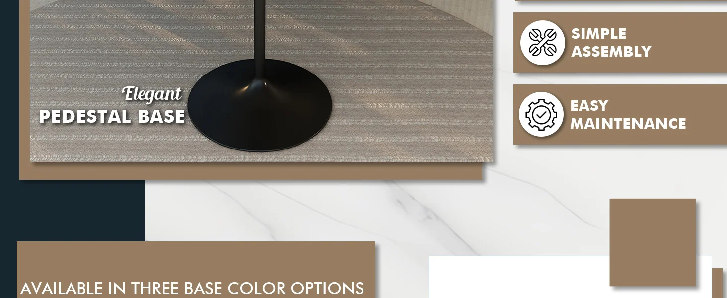 Verve Collection Modern Bar Height Table Black Base with 48" Round Marbleized White Laminated Top