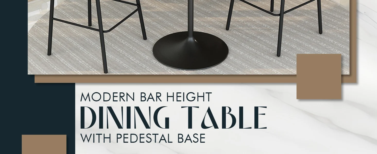Verve Collection Modern Bar Height Table Black Base with 48" Round Marble White Sintered Stone Top