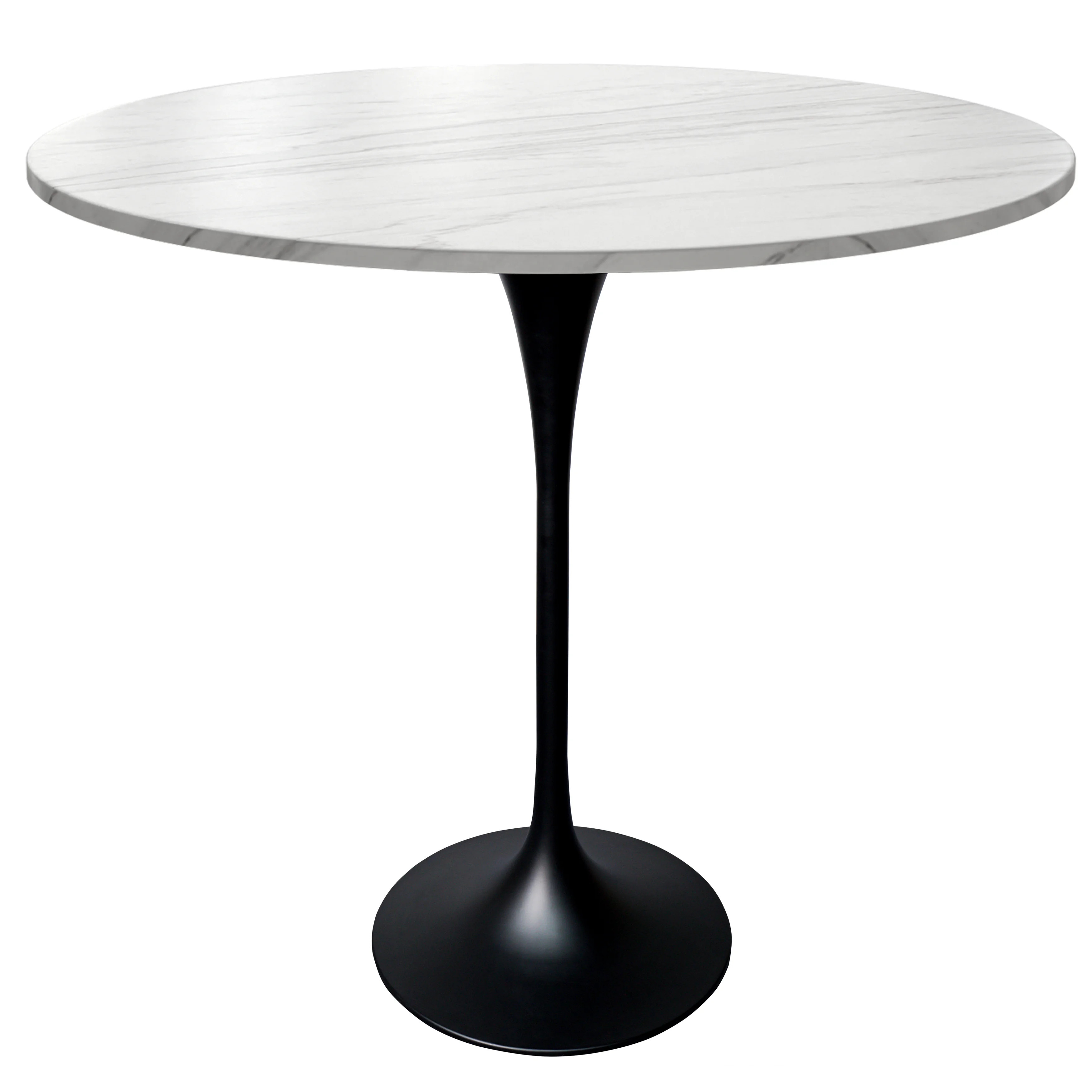 Verve Collection Modern Bar Height Table Black Base with 48" Round Marble White Sintered Stone Top