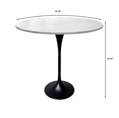 Verve Collection Modern Bar Height Table Black Base with 48" Round Marble White Sintered Stone Top