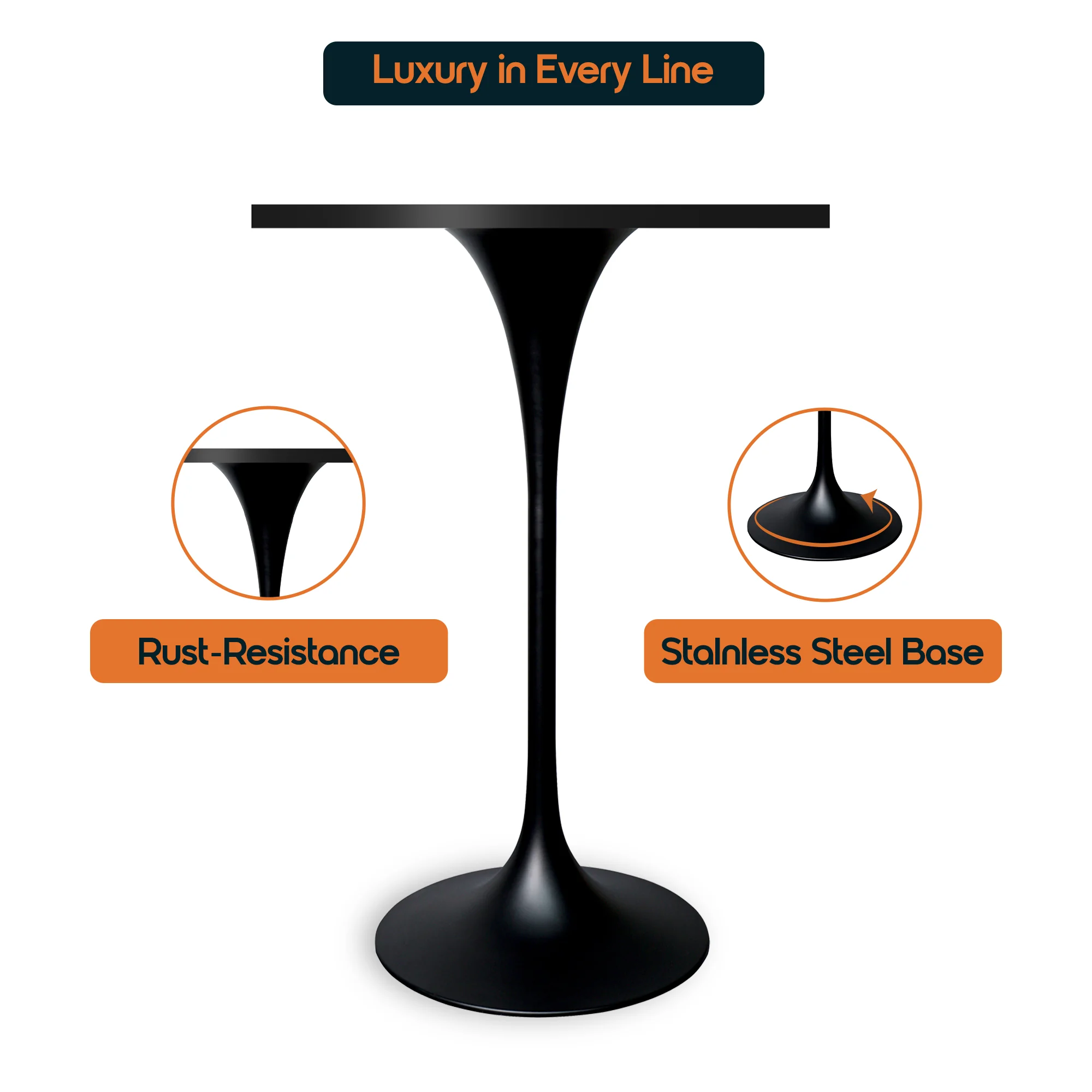 Verve Collection 24 Square Top Bar Height Table, Black Base with Black MDF Top