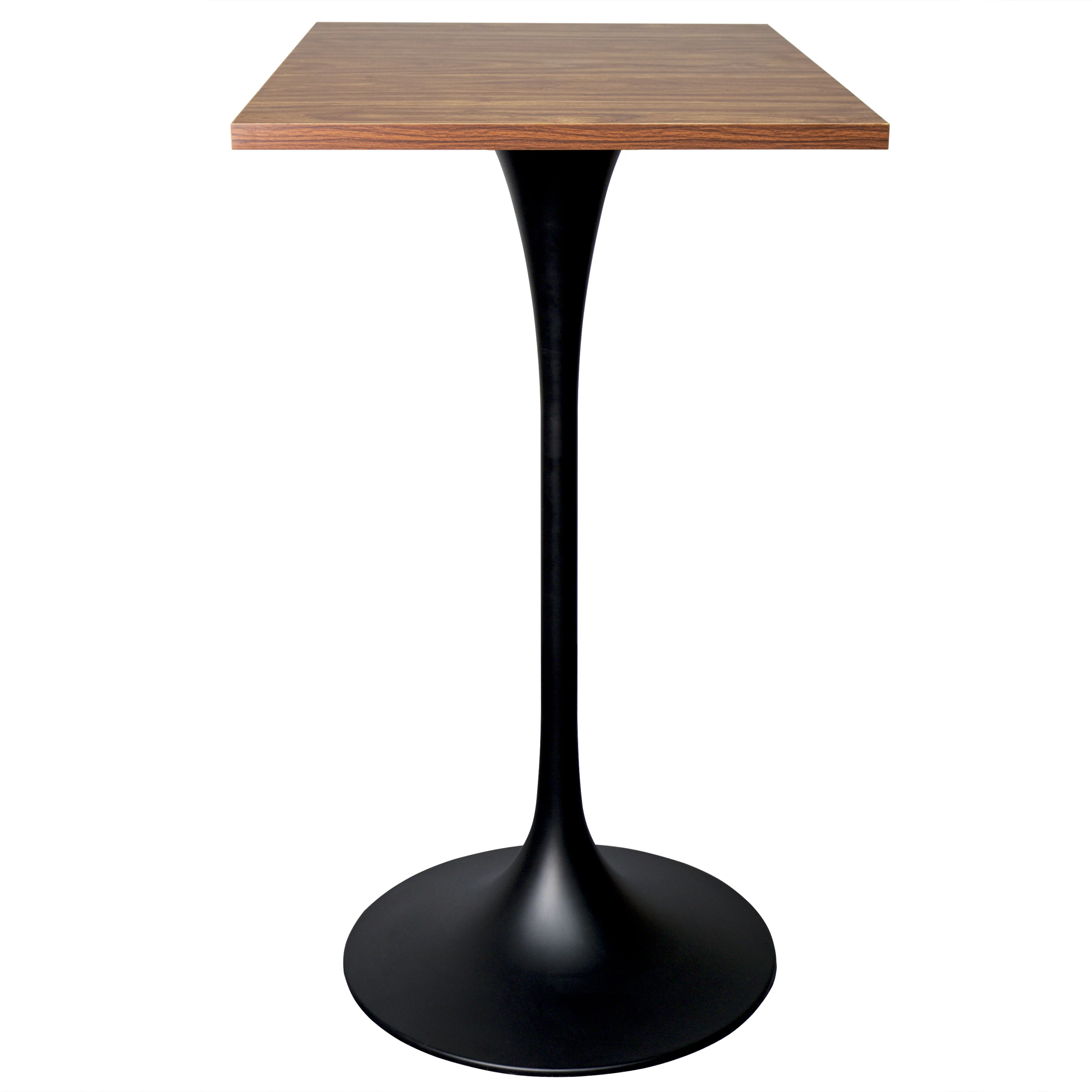 Verve Collection 24 Square Top Bar Height Table, Black Base with Cognac Brown MDF Top