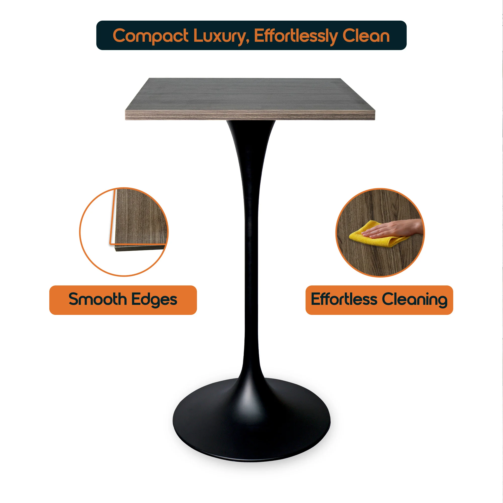 Verve Collection 24 Square Top Bar Height Table, Black Base with Dark Maple MDF Top