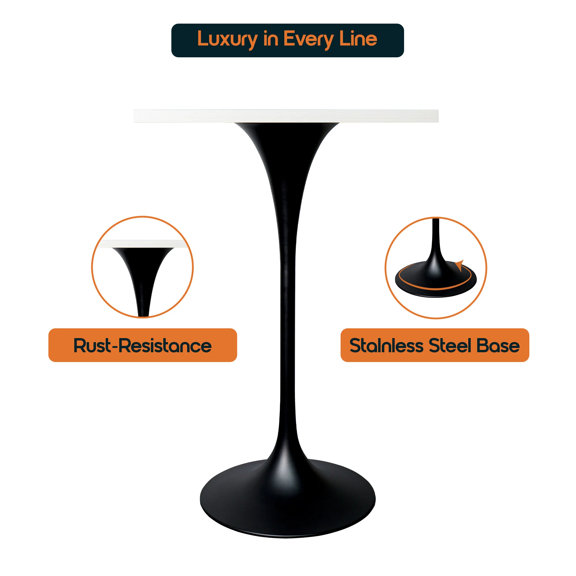 Verve Collection 24 Square Top Bar Height Table, Black Base with Light Natural Wood MDF Top