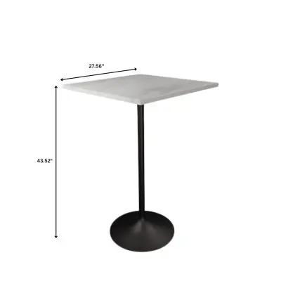 Verve Collection Modern Bar Height Table Black Base with 27" Square Marbleized White Laminated  Top