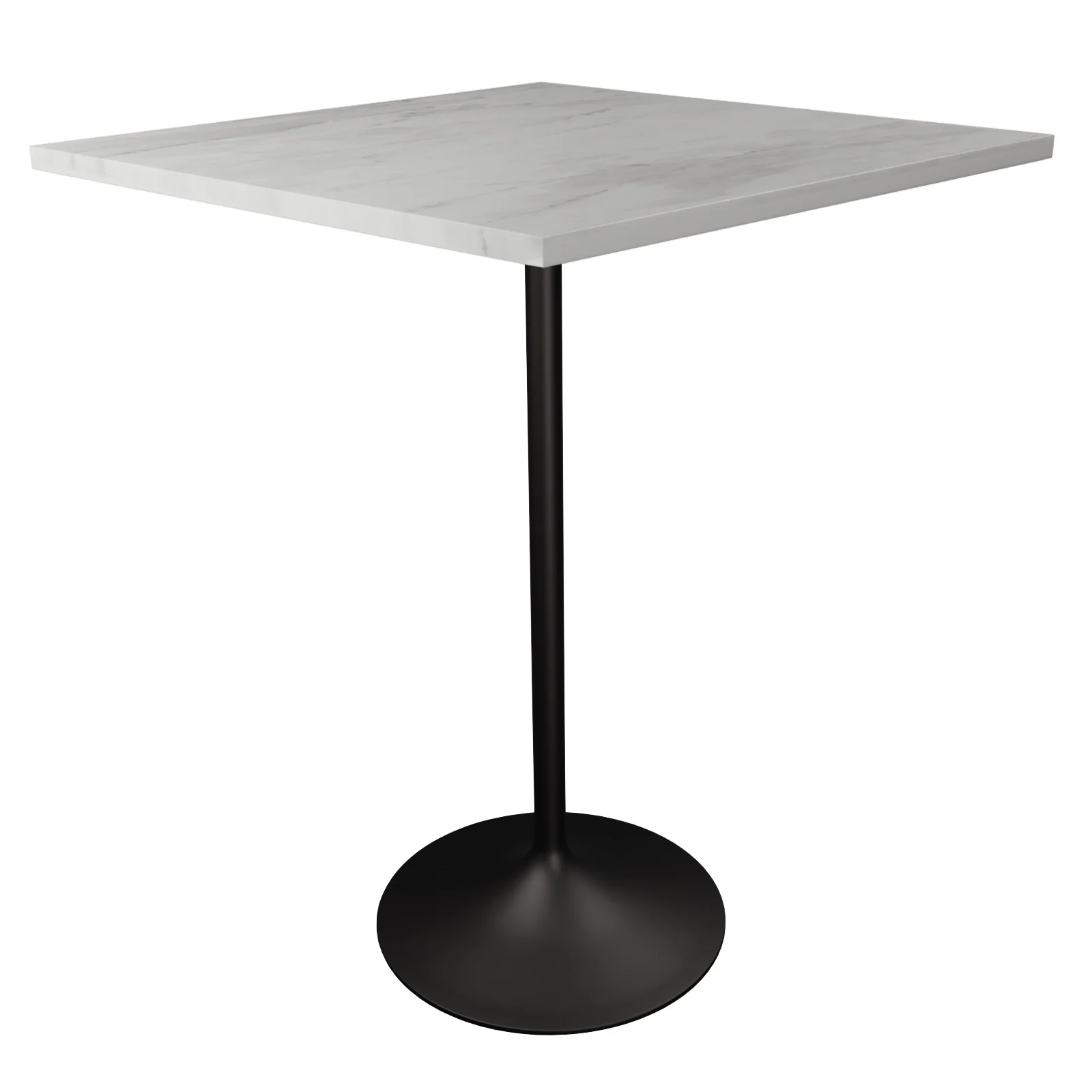 Verve Collection Modern Bar Height Table Black Base with 36" Square Marbleized White Laminated  Top