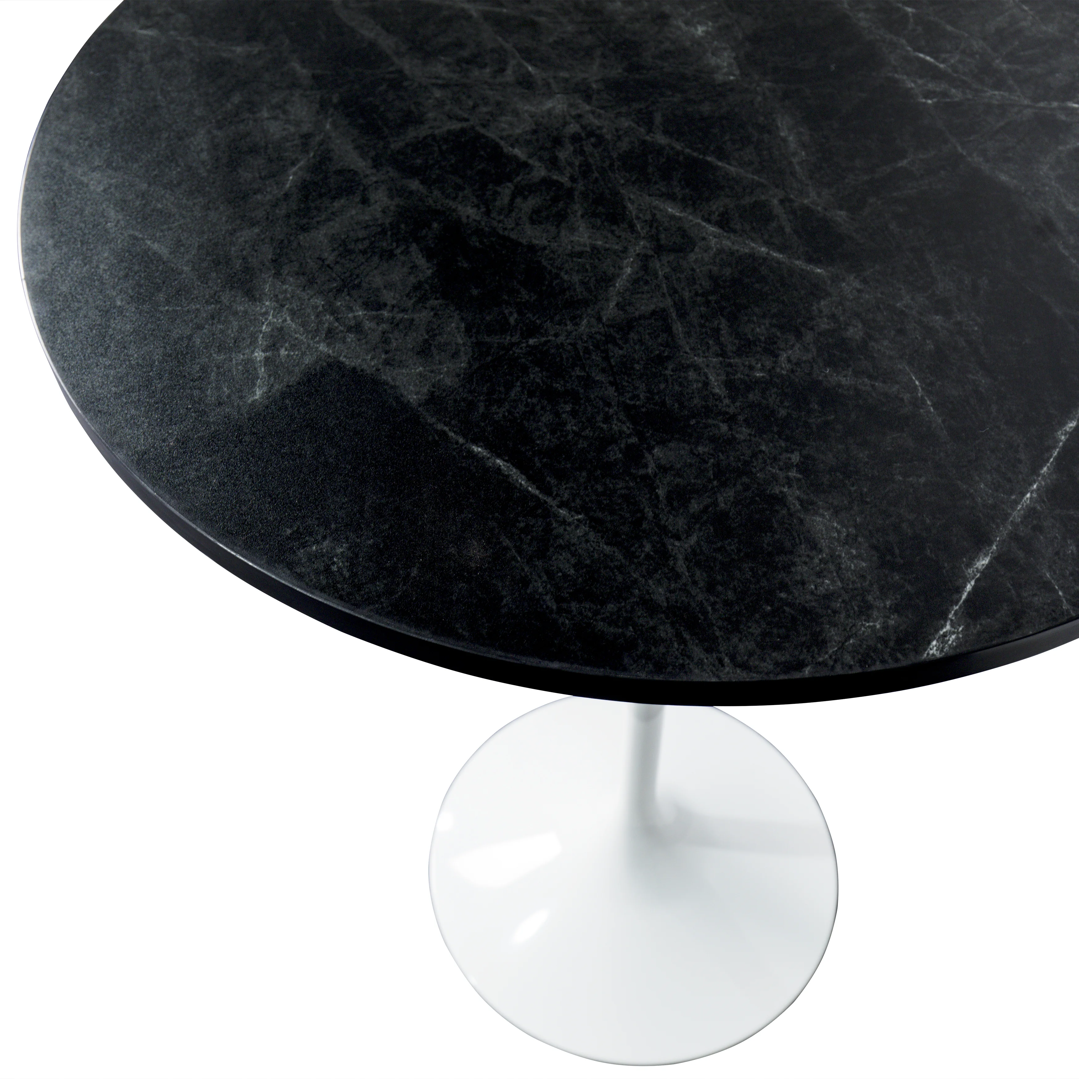 Verve Collection Modern Bar Height Table White Base with 27" Round Black Marbelized Sintered Stone Top