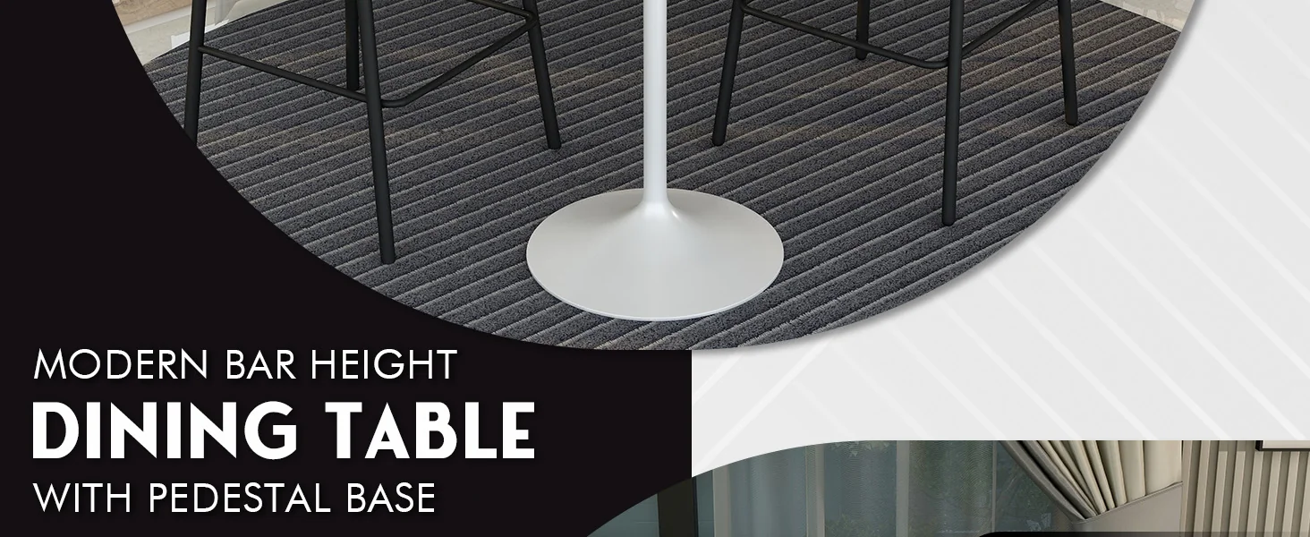 Verve Collection Modern Bar Height Table White Base with 27" Round Cognac Brown MDF Top