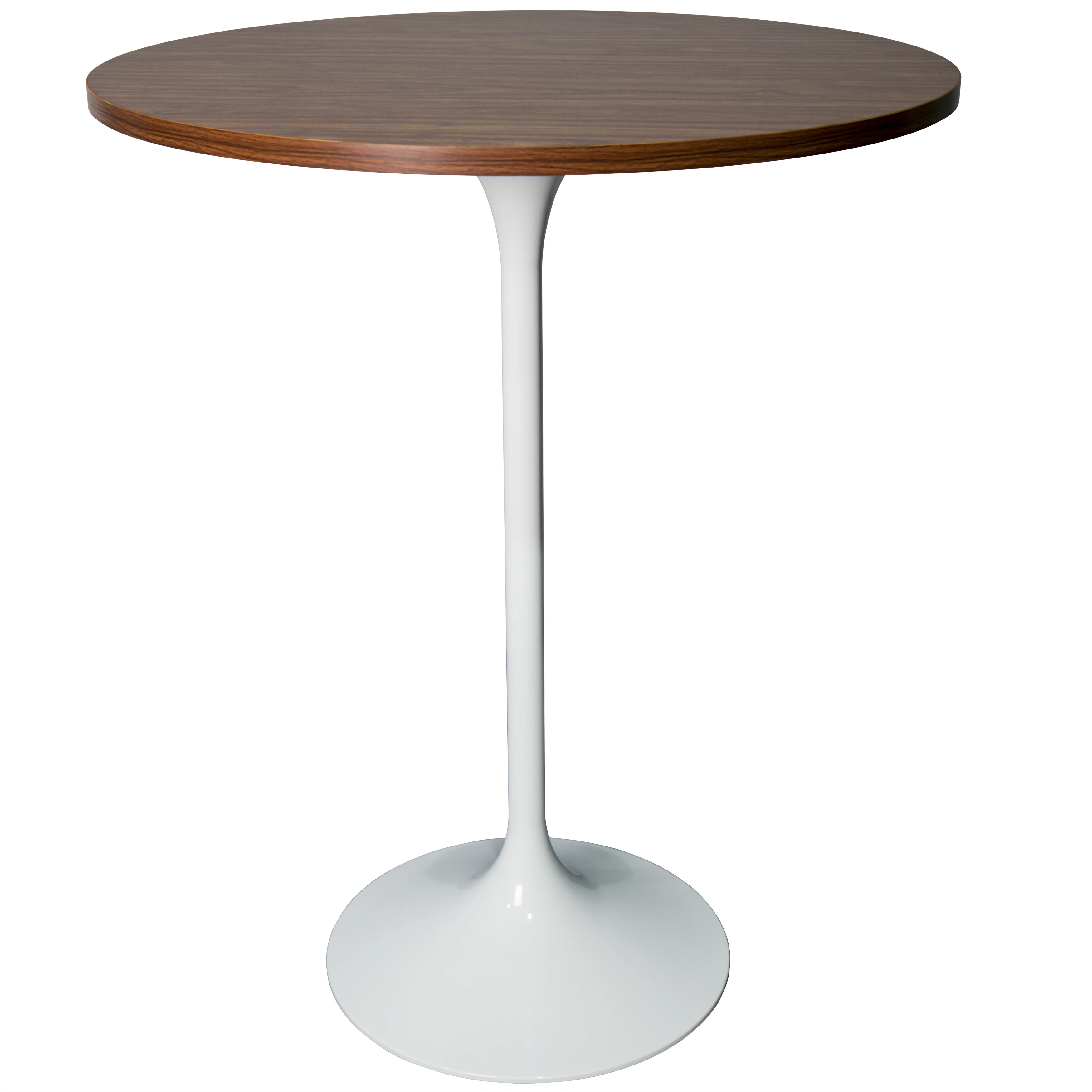 Verve Collection Modern Bar Height Table White Base with 27" Round Cognac Brown MDF Top