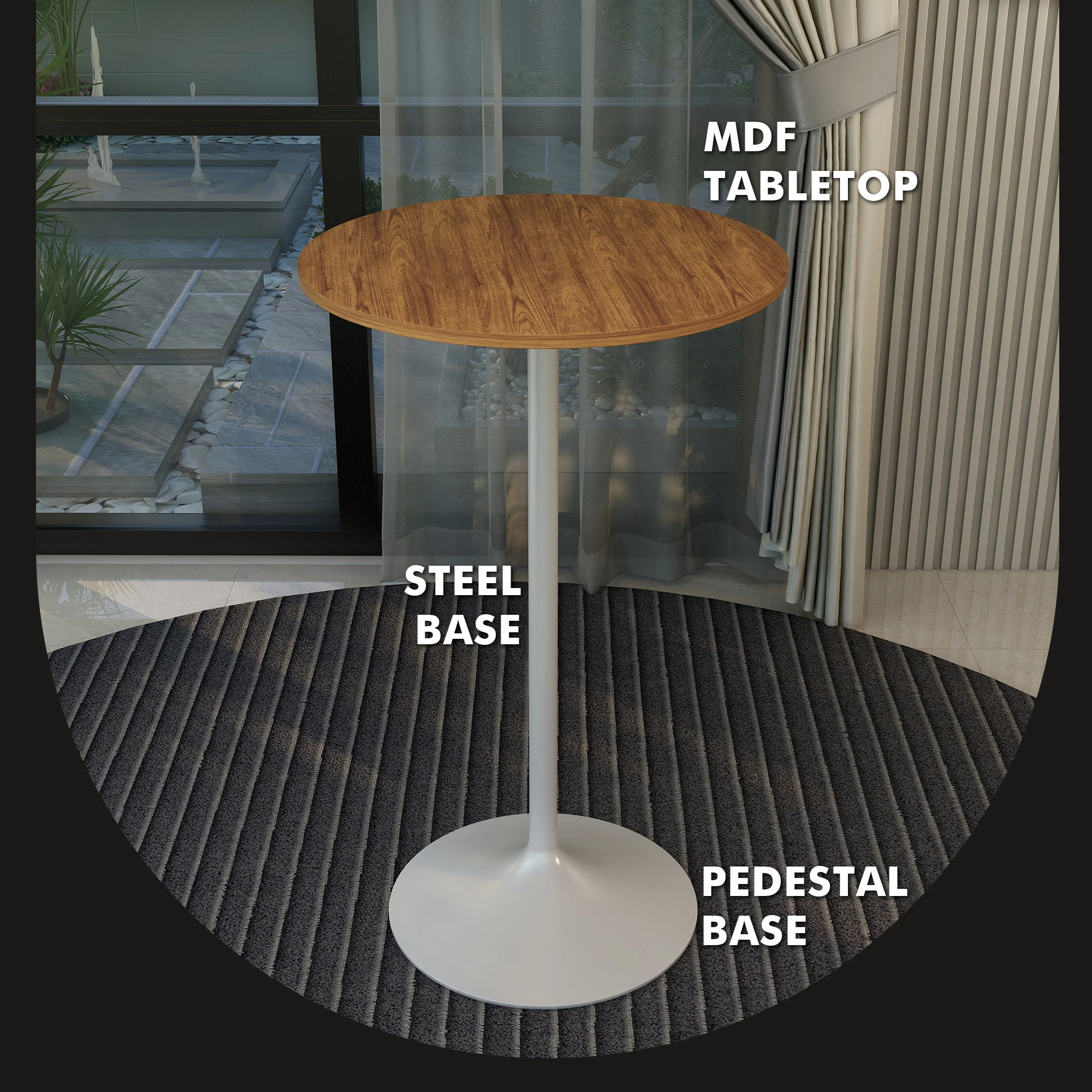 Verve Collection Modern Bar Height Table White Base with 27" Round Cognac Brown MDF Top