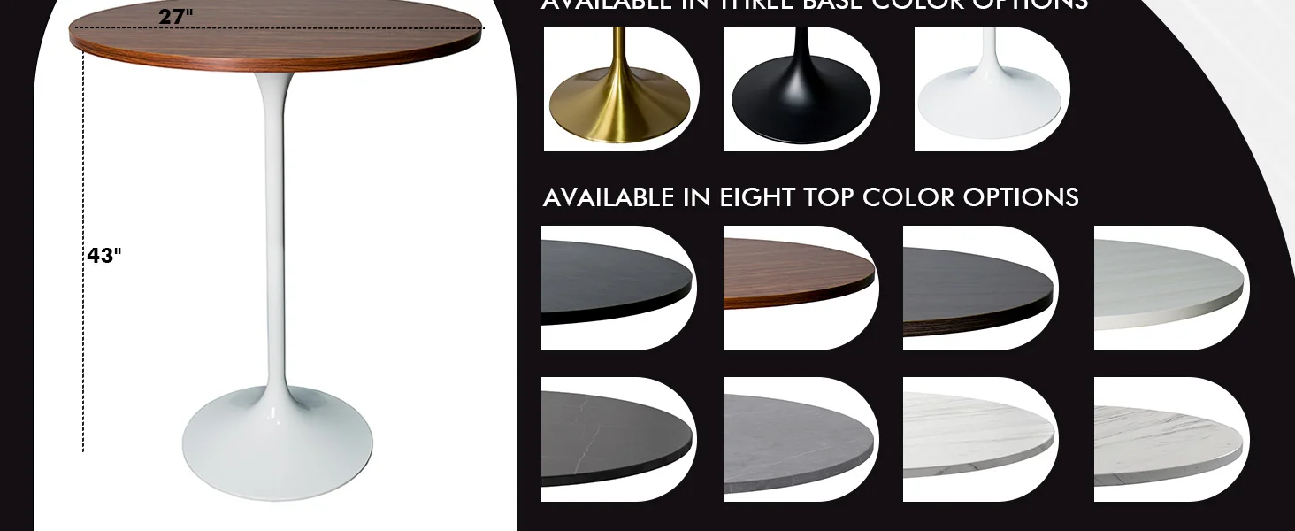 Verve Collection Modern Bar Height Table White Base with 27" Round Cognac Brown MDF Top