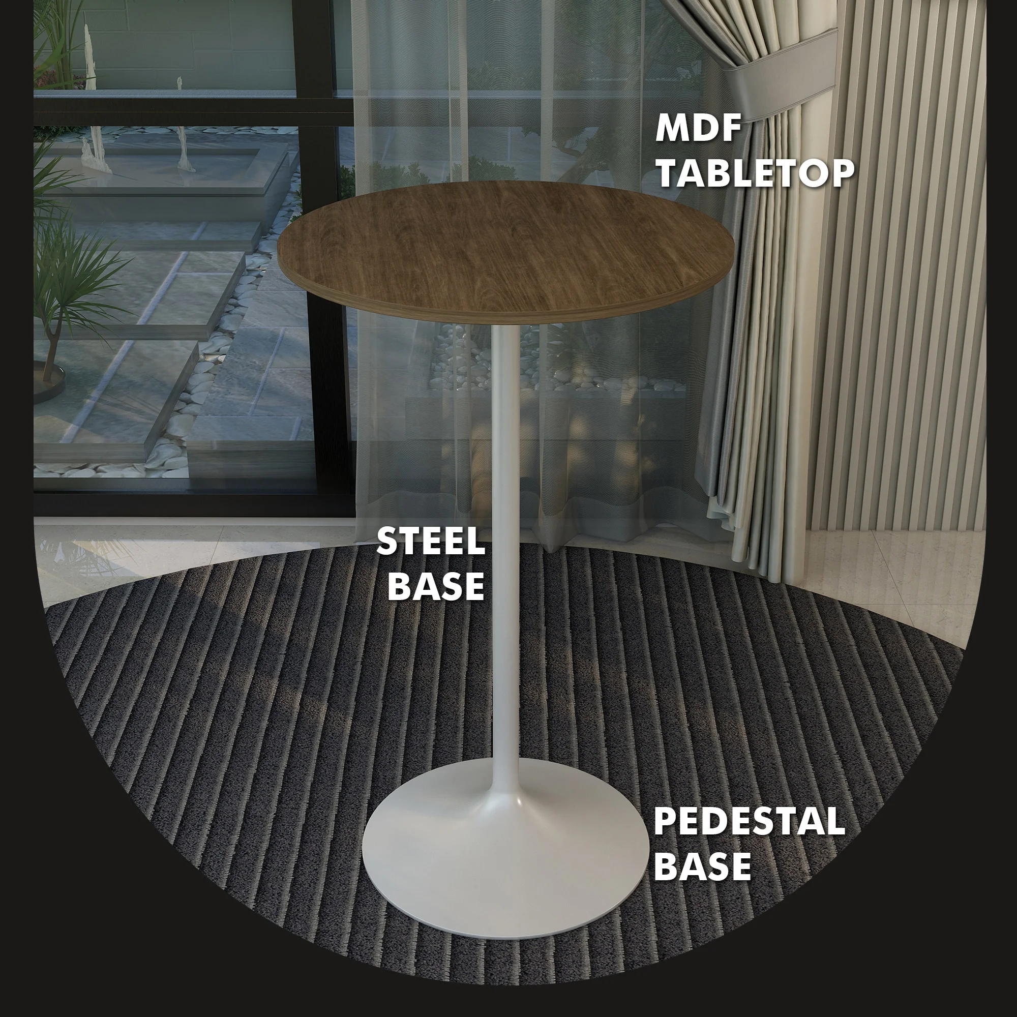 Verve Collection Modern Bar Height Table White Base with 27" Round Dark Walnut MDF Top