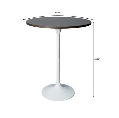 Verve Collection Modern Bar Height Table White Base with 27" Round Dark Walnut MDF Top