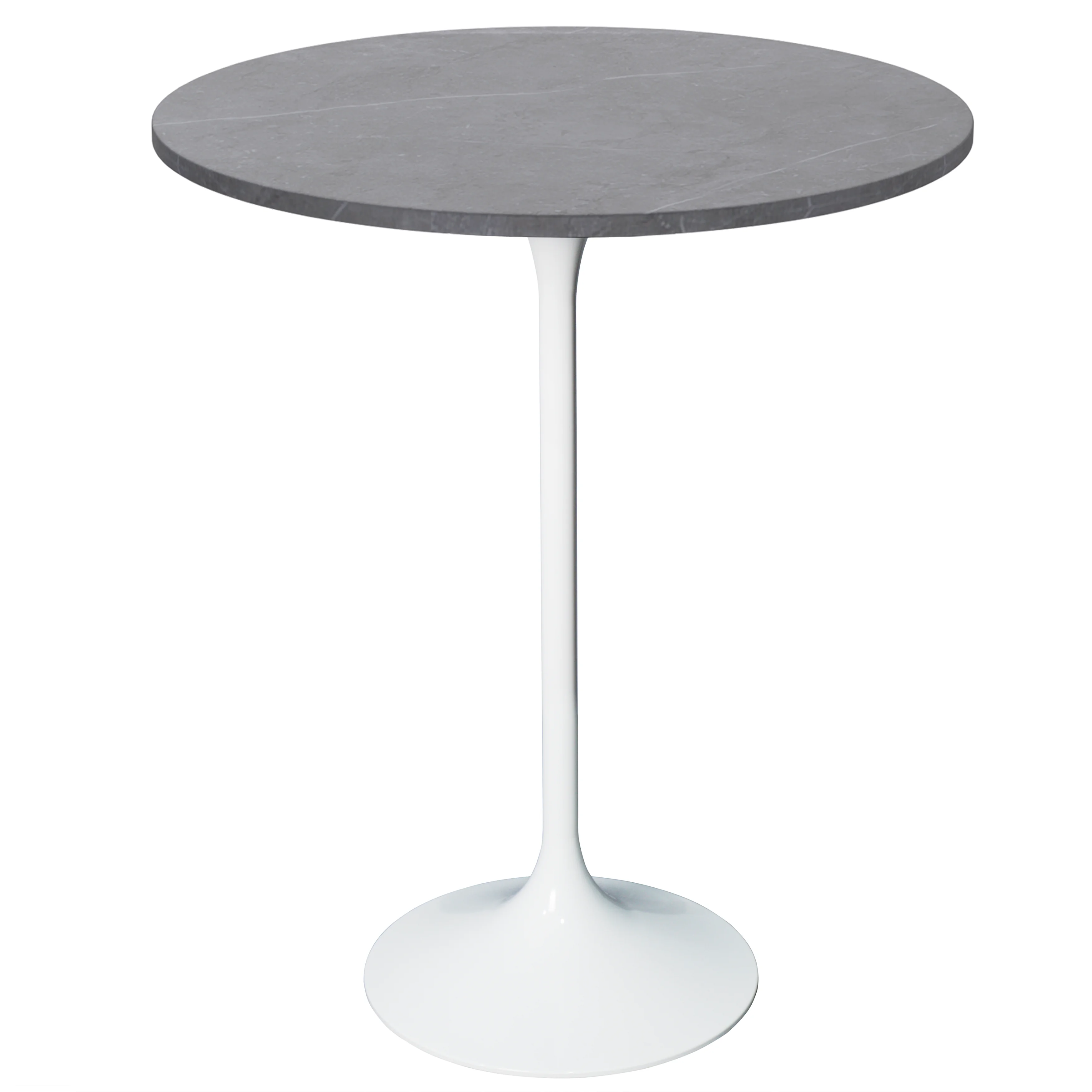 Verve Collection Modern Bar Height Table White Base with 27" Round Marble Grey Sintered Stone Top