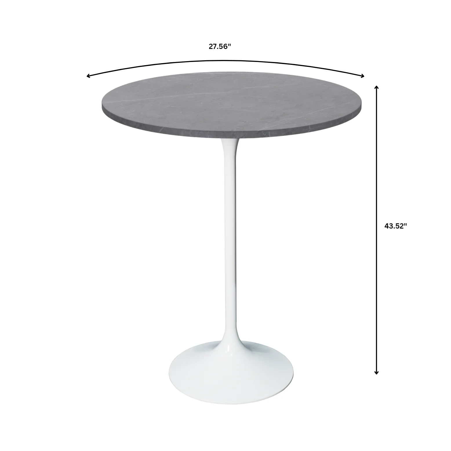 Verve Collection Modern Bar Height Table White Base with 27" Round Marble Grey Sintered Stone Top