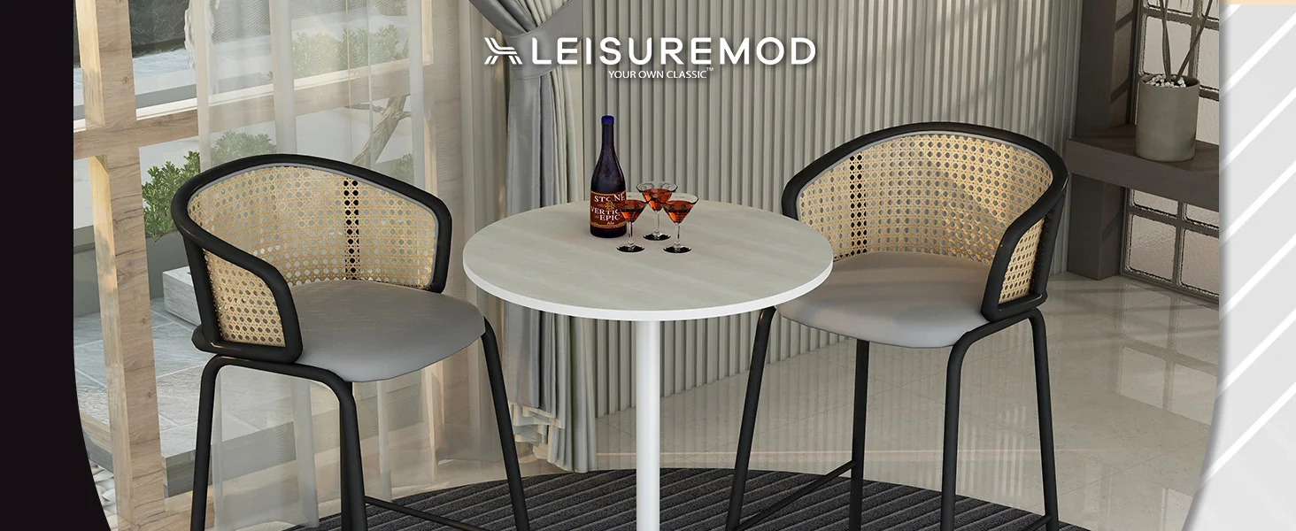 Verve Collection Modern Bar Height Table White Base with 27" Round Light Natural Wood MDF Top