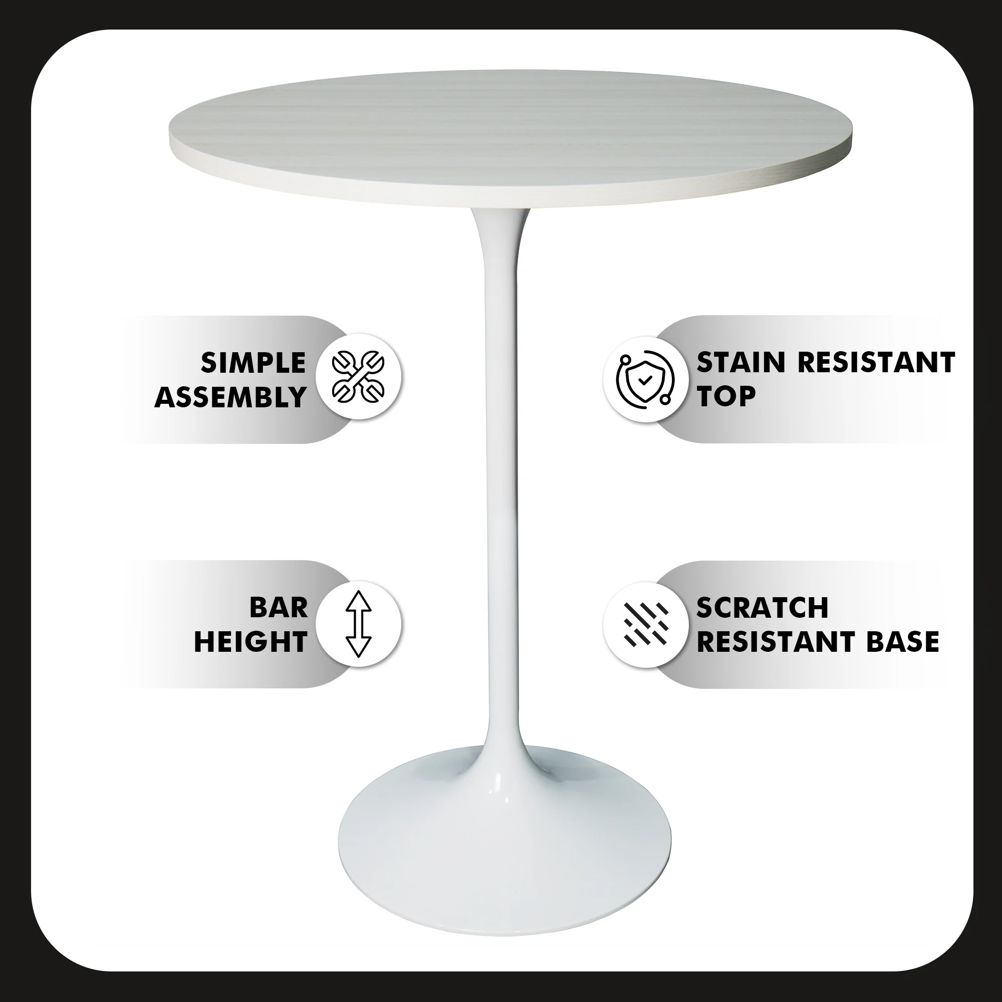Verve Collection Modern Bar Height Table White Base with 27" Round Light Natural Wood MDF Top