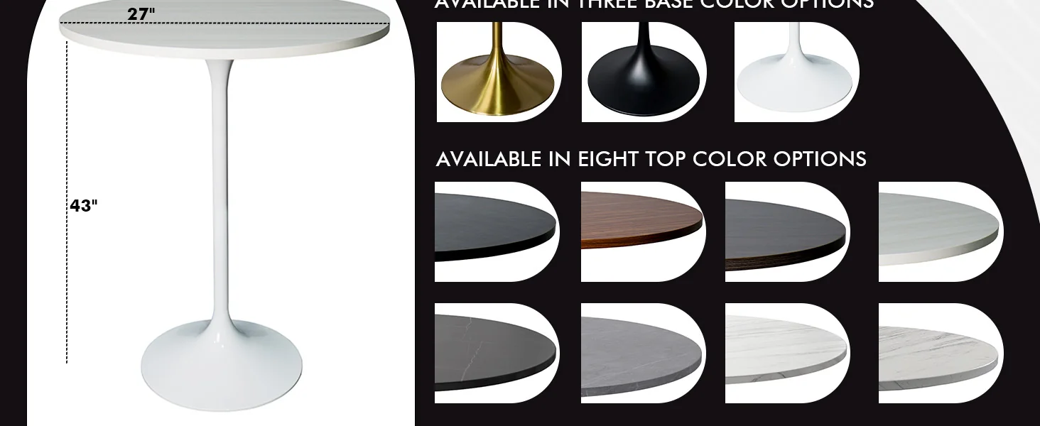 Verve Collection Modern Bar Height Table White Base with 27" Round Light Natural Wood MDF Top