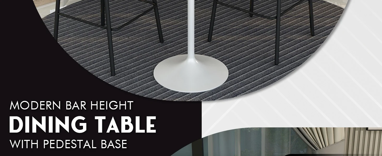 Verve Collection Modern Bar Height Table White Base with 27" Round Light Natural Wood MDF Top