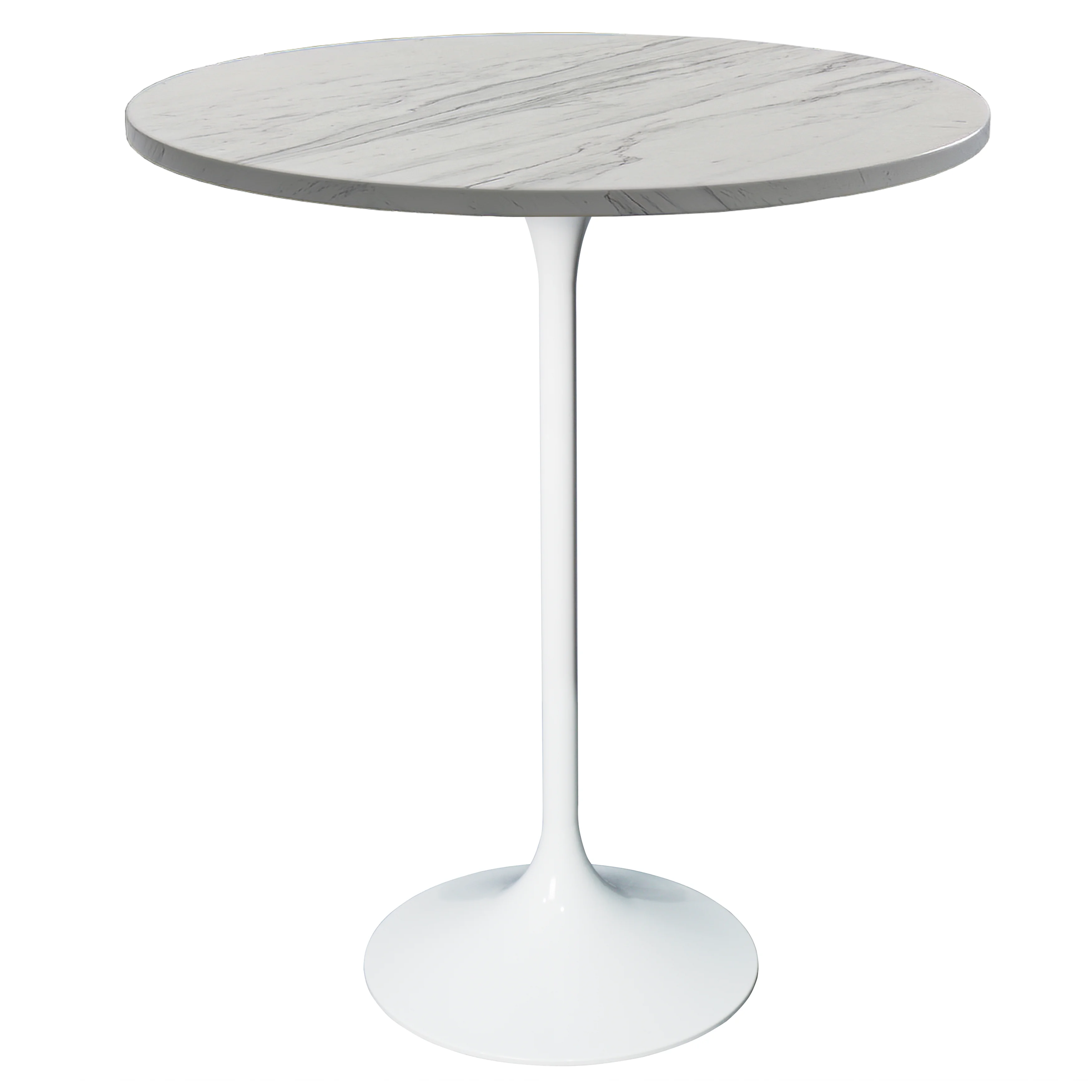 Verve Collection Modern Bar Height Table White Base with 27" Round Marbleized White Laminated Top
