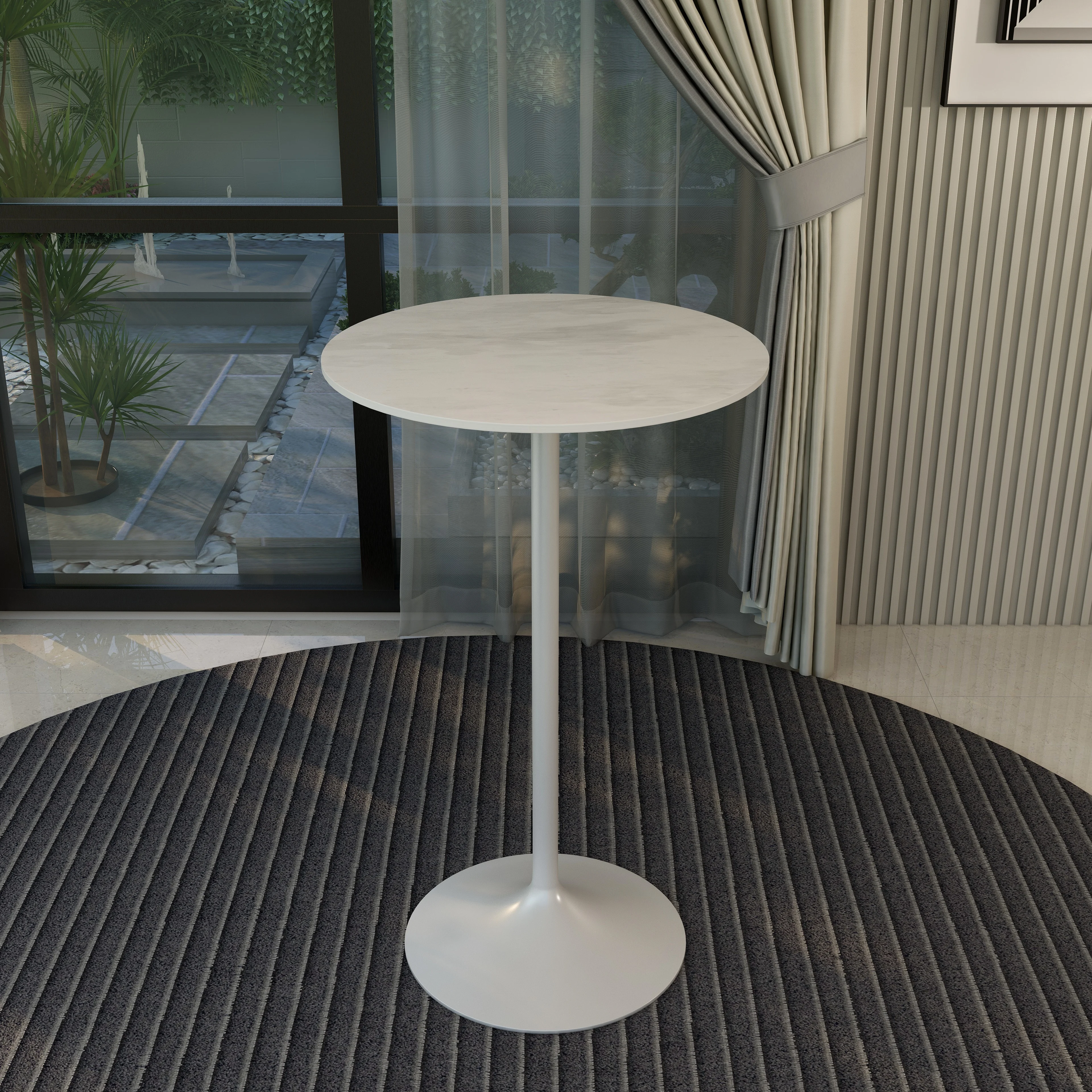 Verve Collection Modern Bar Height Table White Base with 27" Round Marble White Sintered Stone Top