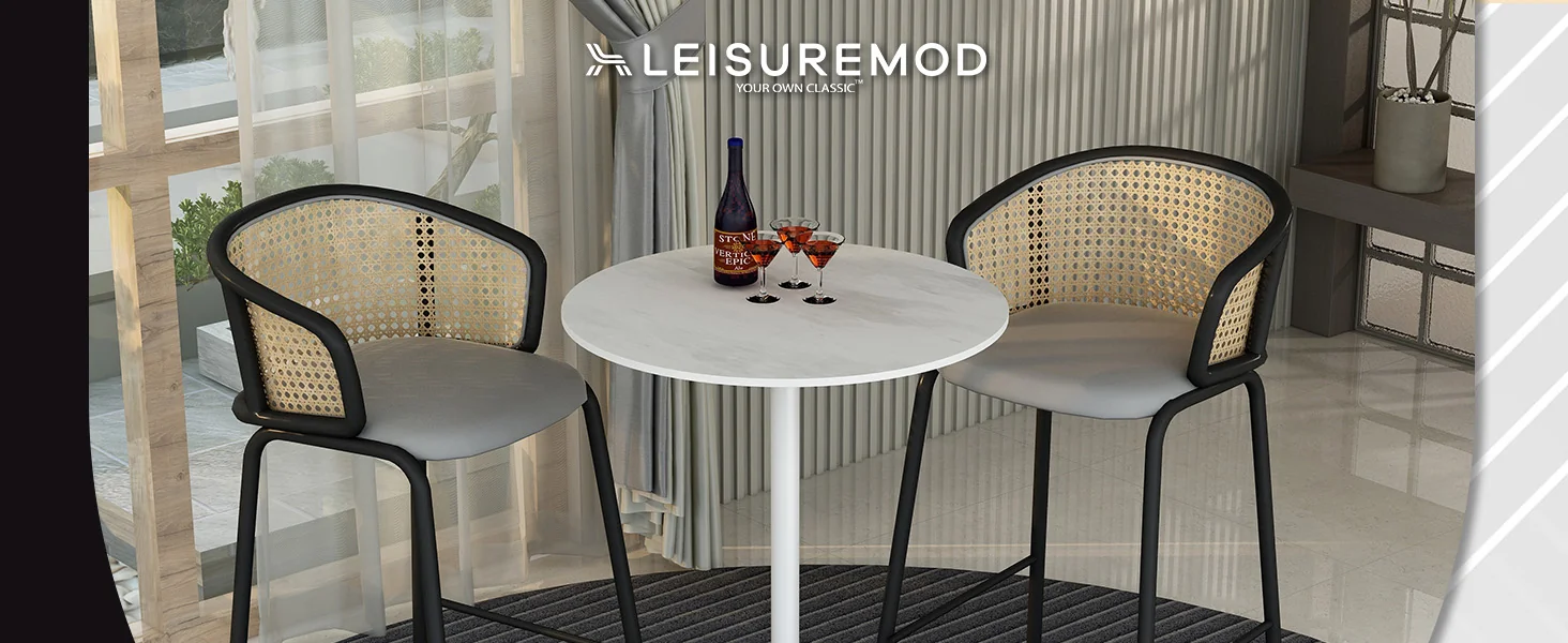 Verve Collection Modern Bar Height Table White Base with 27" Round Marble White Sintered Stone Top