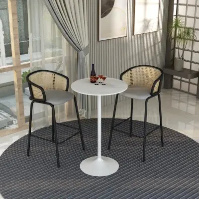 Verve Collection Modern Bar Height Table White Base with 27" Round Marble White Sintered Stone Top
