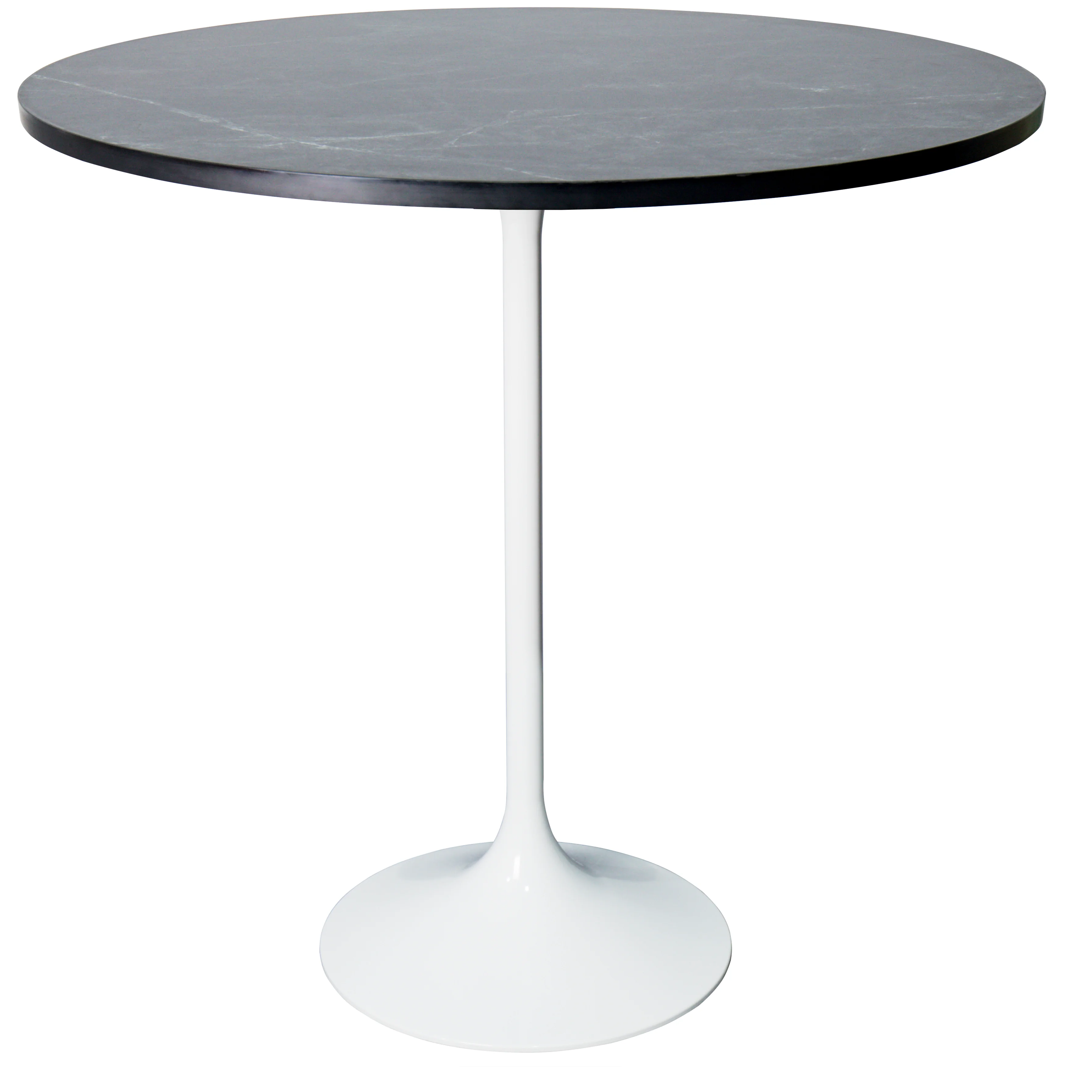 Verve Collection Modern Bar Height Table White Base with 36" Round Black Marbelized MDF Top