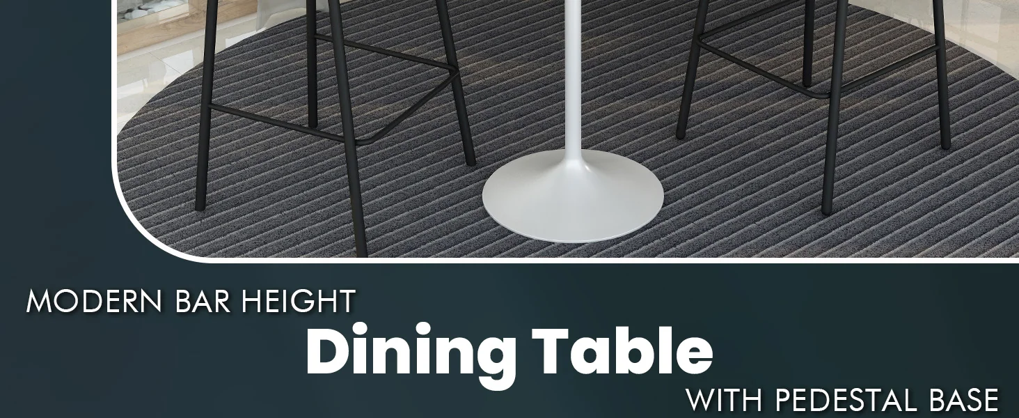 Verve Collection Modern Bar Height Table White Base with 36" Round Black Marbelized MDF Top