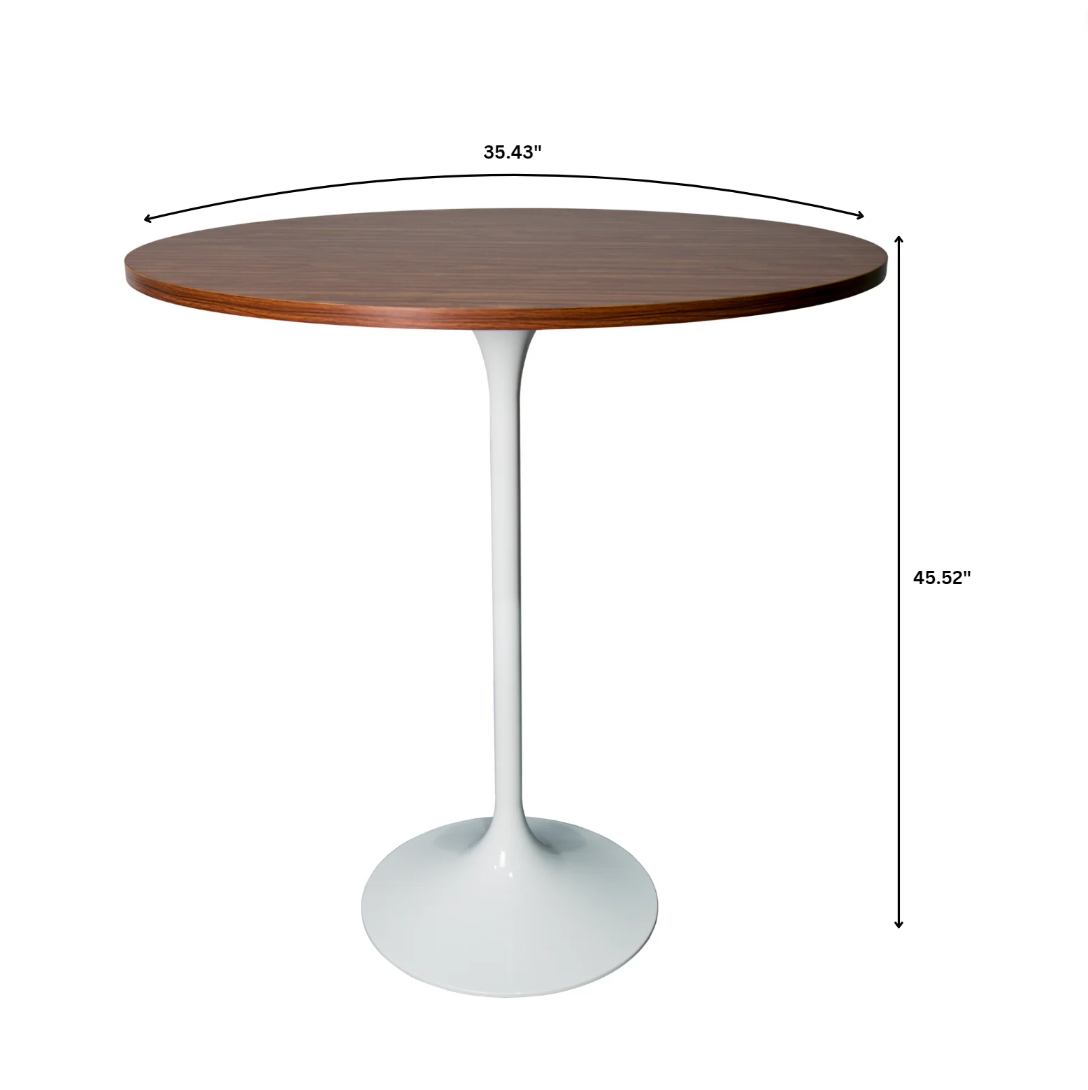 Verve Collection Modern Bar Height Table White Base with 36" Round Cognac Brown MDF Top
