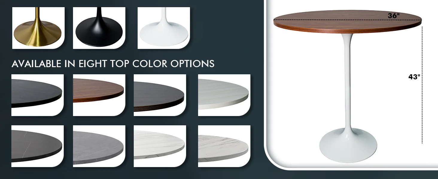 Verve Collection Modern Bar Height Table White Base with 36" Round Cognac Brown MDF Top