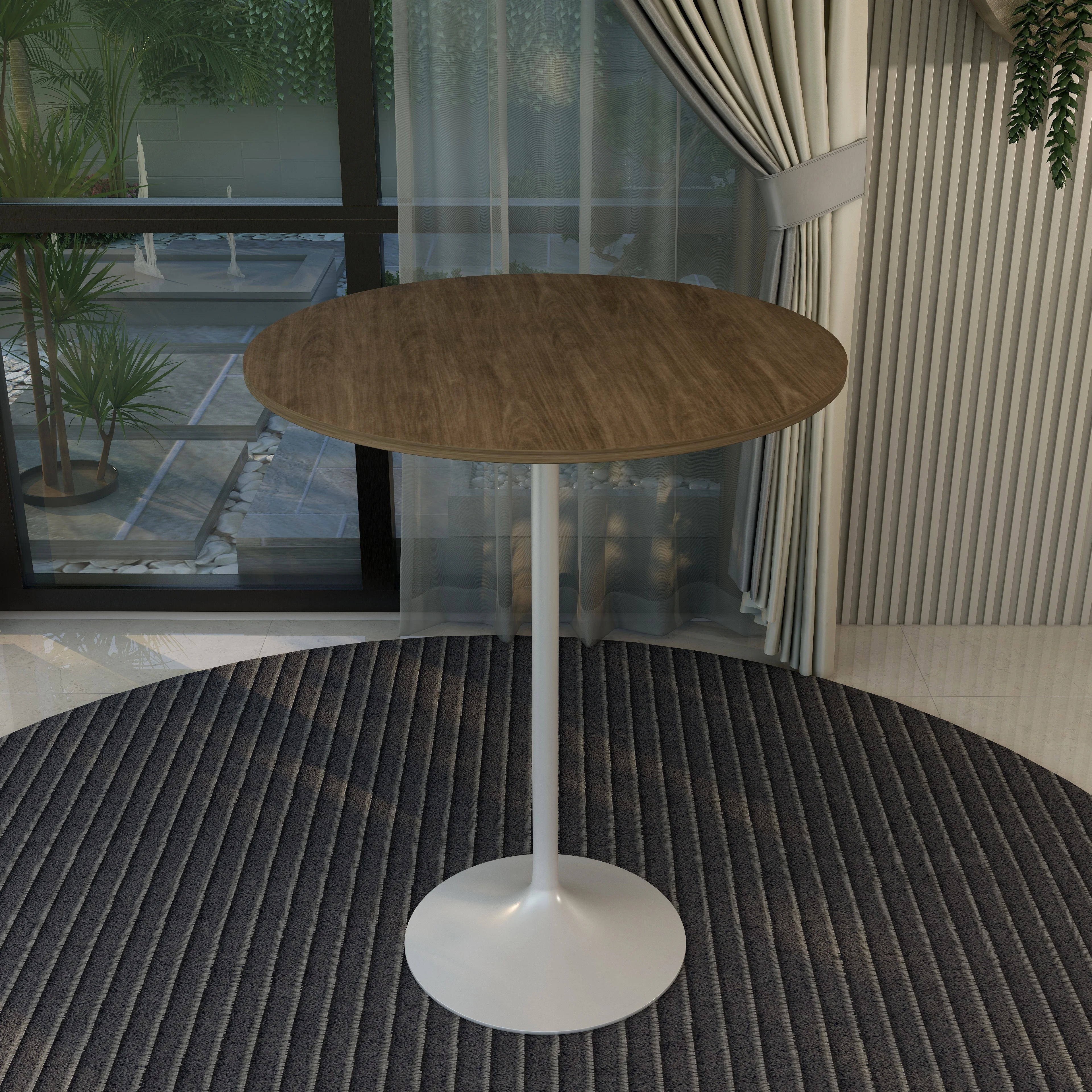 Verve Collection Modern Bar Height Table White Base with 36" Round Dark Walnut MDF Top