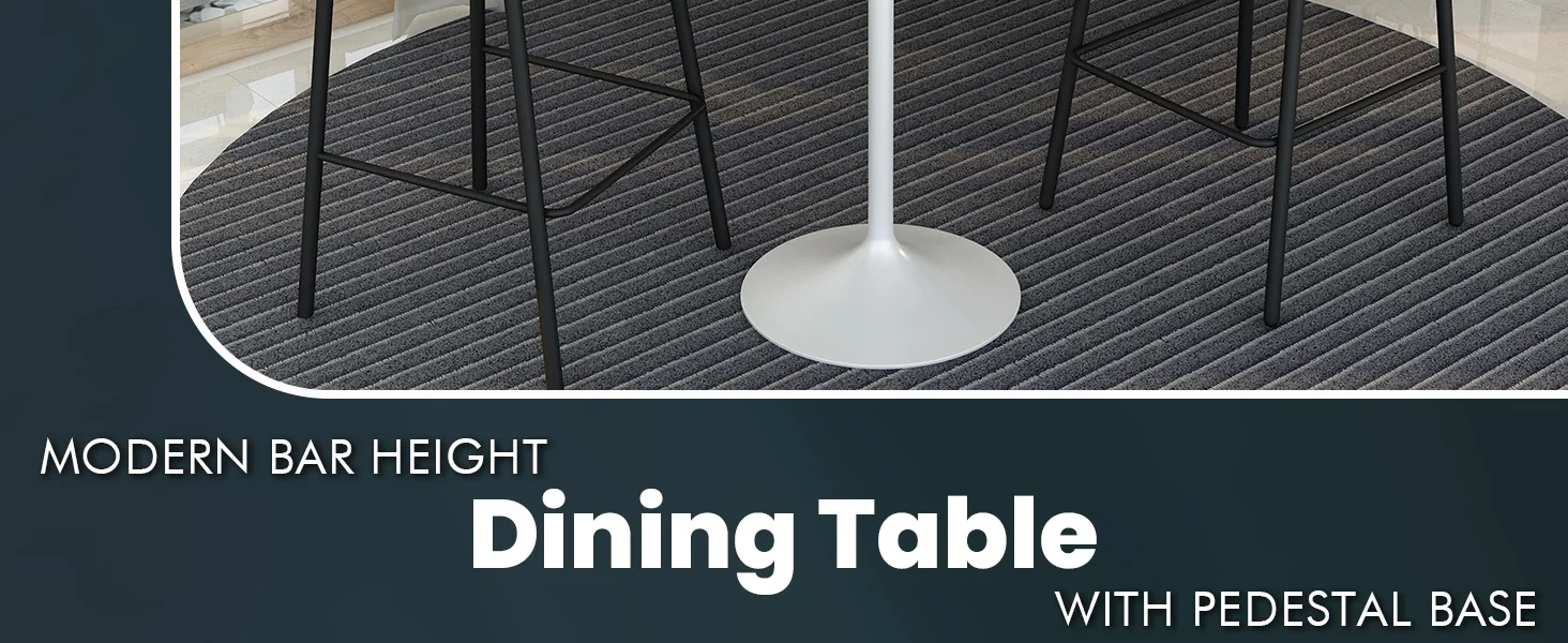 Verve Collection Modern Bar Height Table White Base with 36" Round Dark Walnut MDF Top