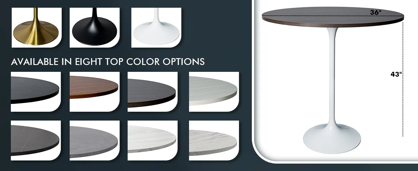 Verve Collection Modern Bar Height Table White Base with 36" Round Dark Walnut MDF Top