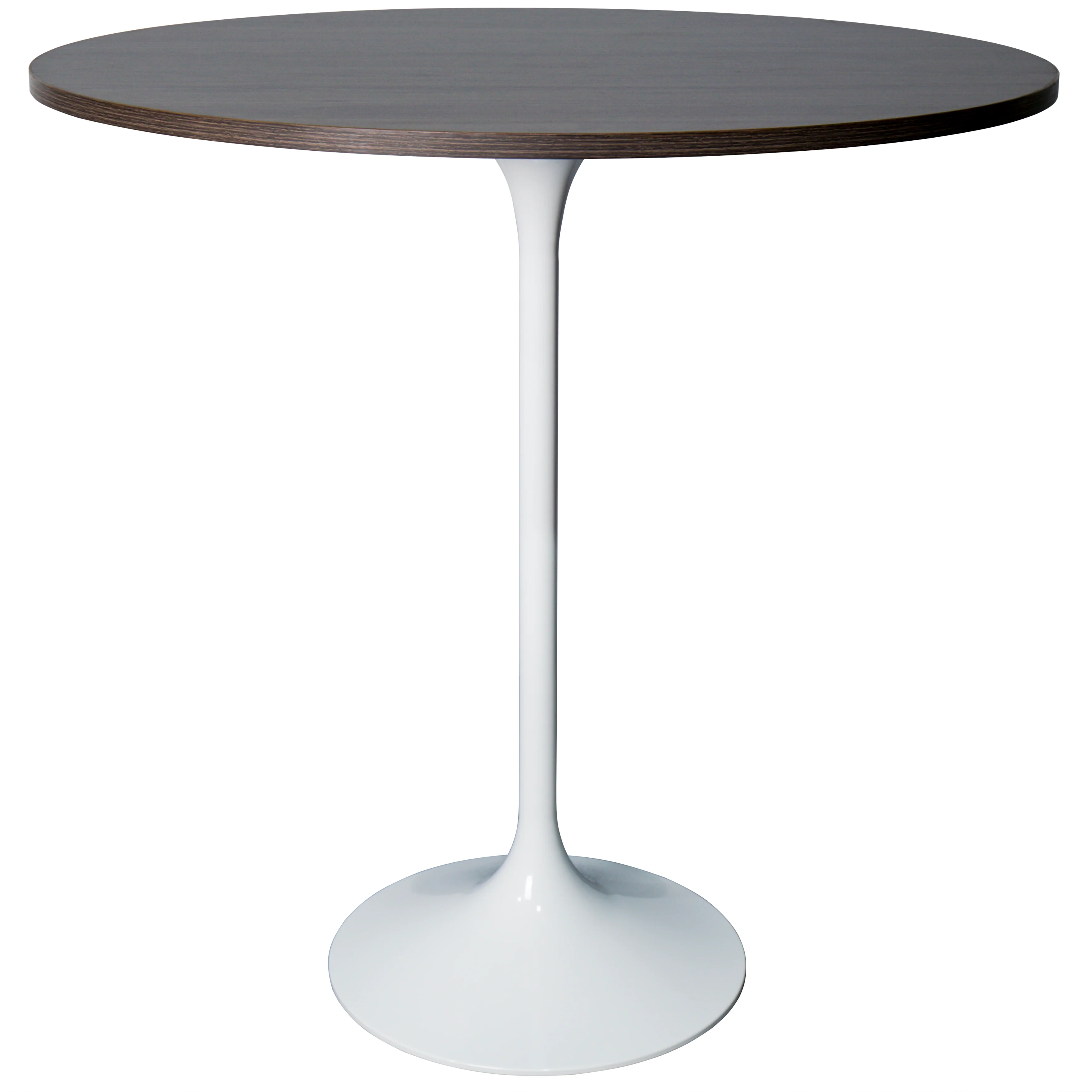Verve Collection Modern Bar Height Table White Base with 36" Round Dark Walnut MDF Top