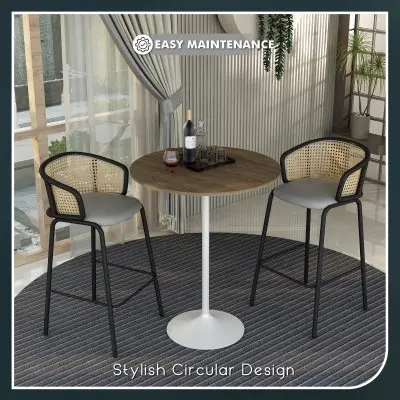 Verve Collection Modern Bar Height Table White Base with 36" Round Dark Walnut MDF Top