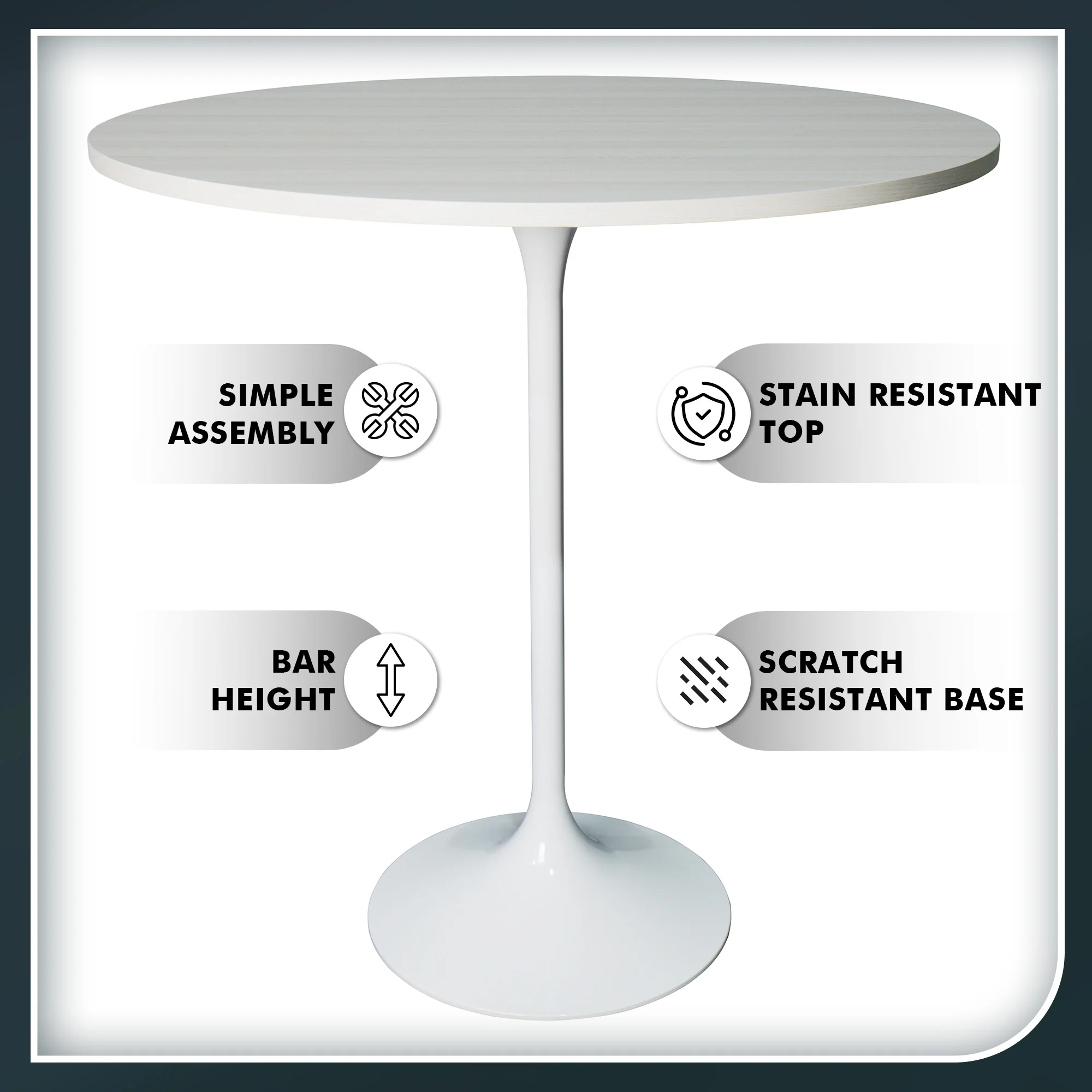 Verve Collection Modern Bar Height Table White Base with 36" Round Light Natural Wood MDF Top